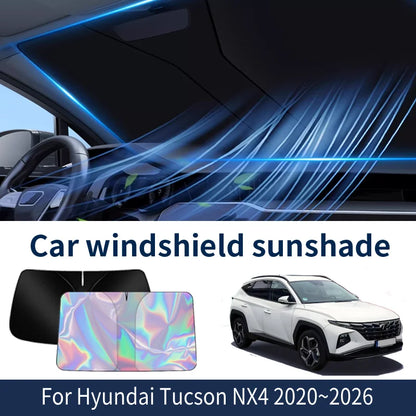Windshield Sun Shade for Hyundai Tucson 2022-2026 (NX4), Silver Outside and Black Inside, Heat Insulation Film