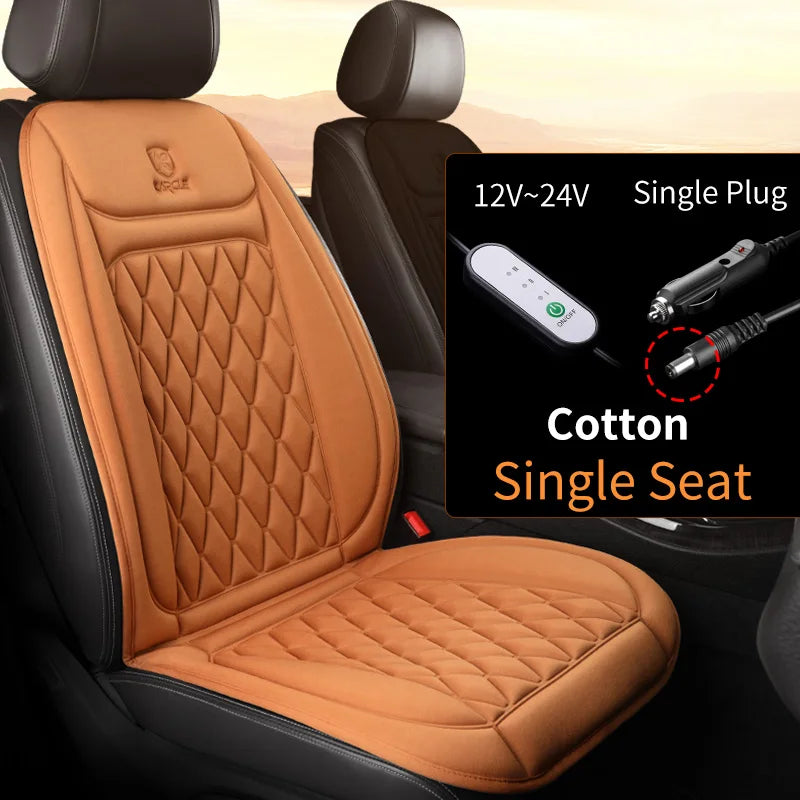 12V-24V Heated Car Seat Cover, 25W Seat Warmer Cushion with 3 Heat Levels and Auto-Off Timer, Flannel or Cloth, 1 or 2 Pack