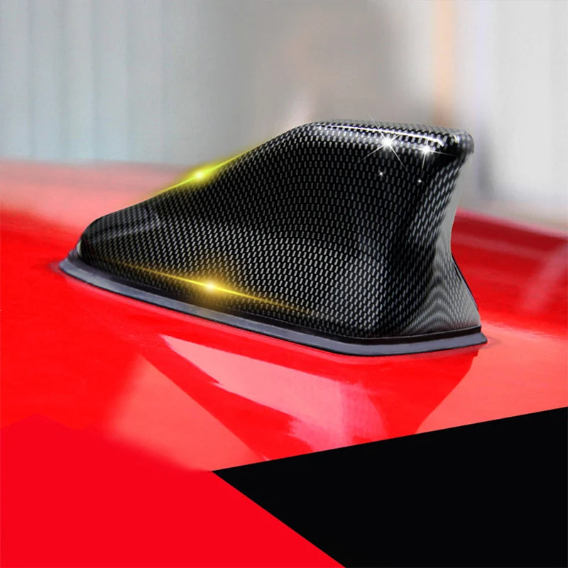 Universal Shark Fin Roof Antenna with Built-In AM/FM Cable, No Drilling Install, Carbon Fiber Look and Solid Colors