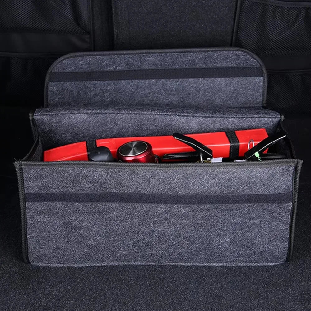 Felt organizers in a car trunk