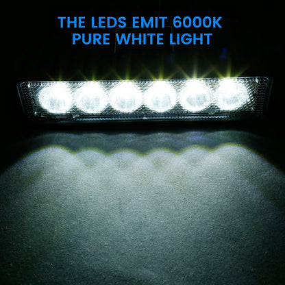18W LED Work Light Bar, 6 LED 6000K White, Spot and Flood Combo, Aluminum Housing, Single, 2 or 4 Pack, for Trucks, ATVs and Boats
