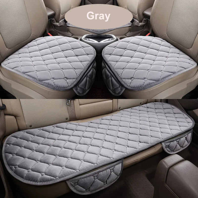 Plush Winter Car Seat Pads, Warm Non-Slip Cushions for Front and Rear Seats, Single Pad or 3 Piece Set, 4 Colors