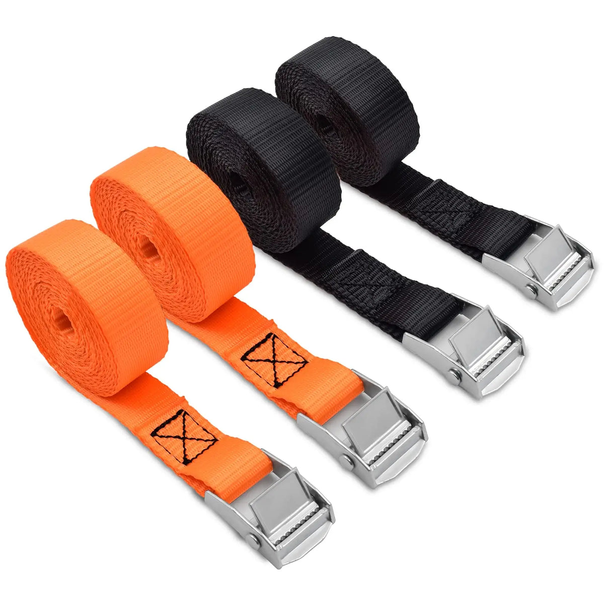 Orange and black cam buckle lashing straps
