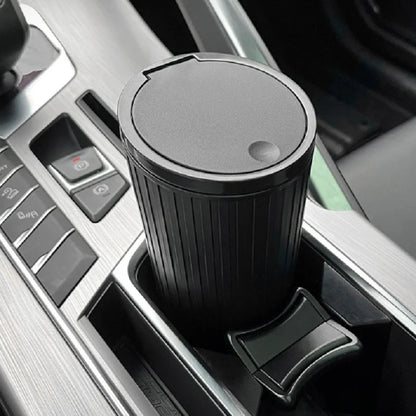 Mini Car Trash Can with Press Lid, Compact Round Plastic Garbage Bin for Car Interiors