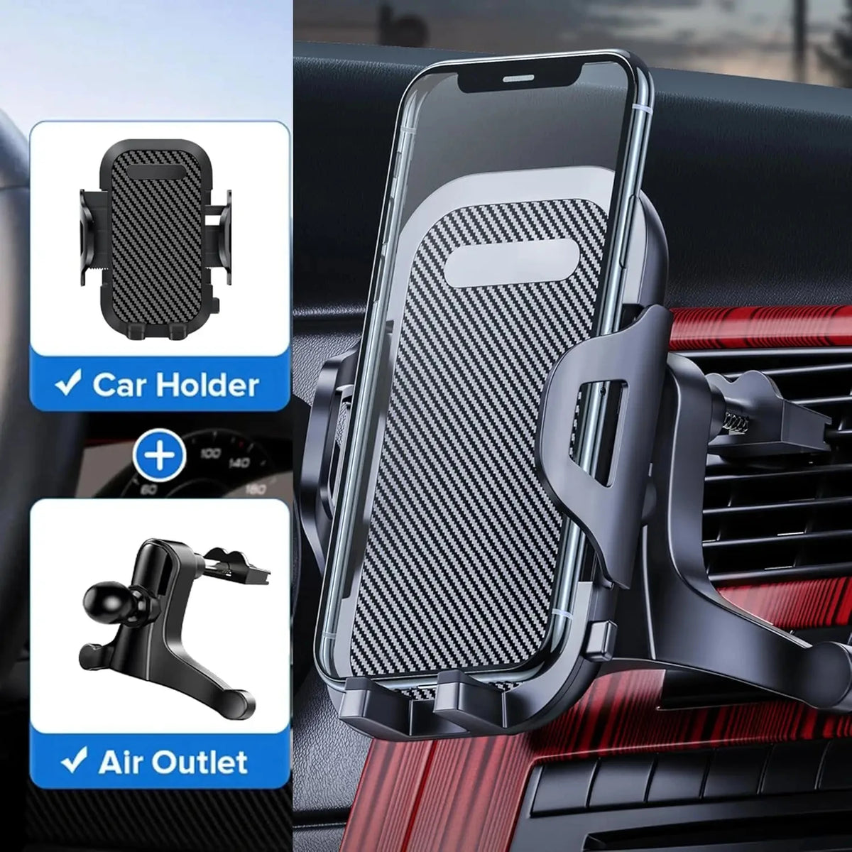 Car Phone Mount with Suction Cup and Telescopic Arm for Dashboard or Windshield, 360 Degree Rotation