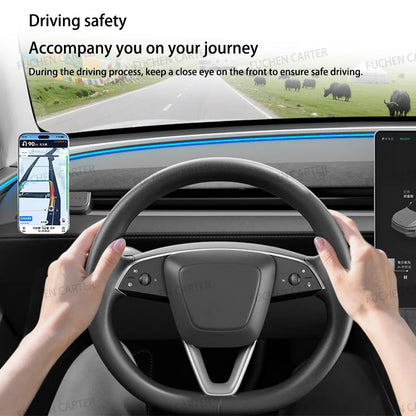 Round Magnetic Phone Mount for Tesla Model Y Juniper 2025 and Model 3 Highland 2024-2025, Snap-On ABS Holder, Rotates 360 Degrees