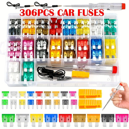 306-piece car fuse kit in a storage box