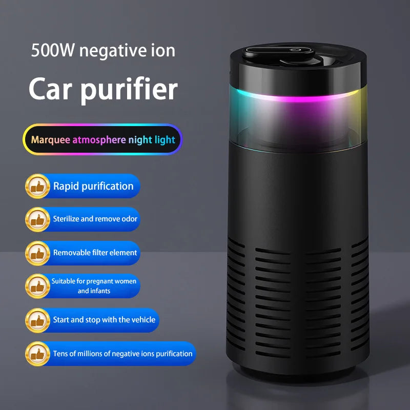 Negative Ion Car Air Purifier with Ambient Light, Battery Powered Unit for Car or Home Use, Black or White