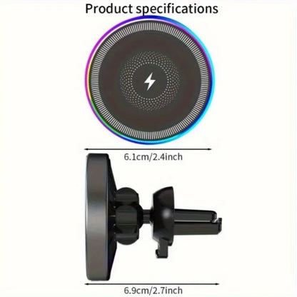 RGB Magnetic Wireless Car Charger, Air Vent Phone Mount with 360 Degree Ball Joint, for iPhone 12 and Newer, Black or White