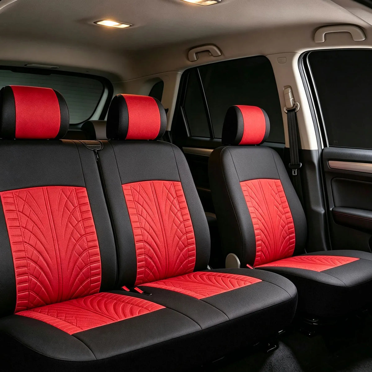 Van and Truck Seat Covers, 1+2 Front Row Set with Tire Tread Pattern, Polyester Fabric for Driver Seat and Double Bench, 5 Colors