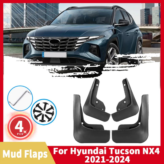 Mud Flaps for Hyundai Tucson Hybrid and N Line 2022-2024 (NX4), Set of 4 ABS Splash Guards with Adhesive Tape