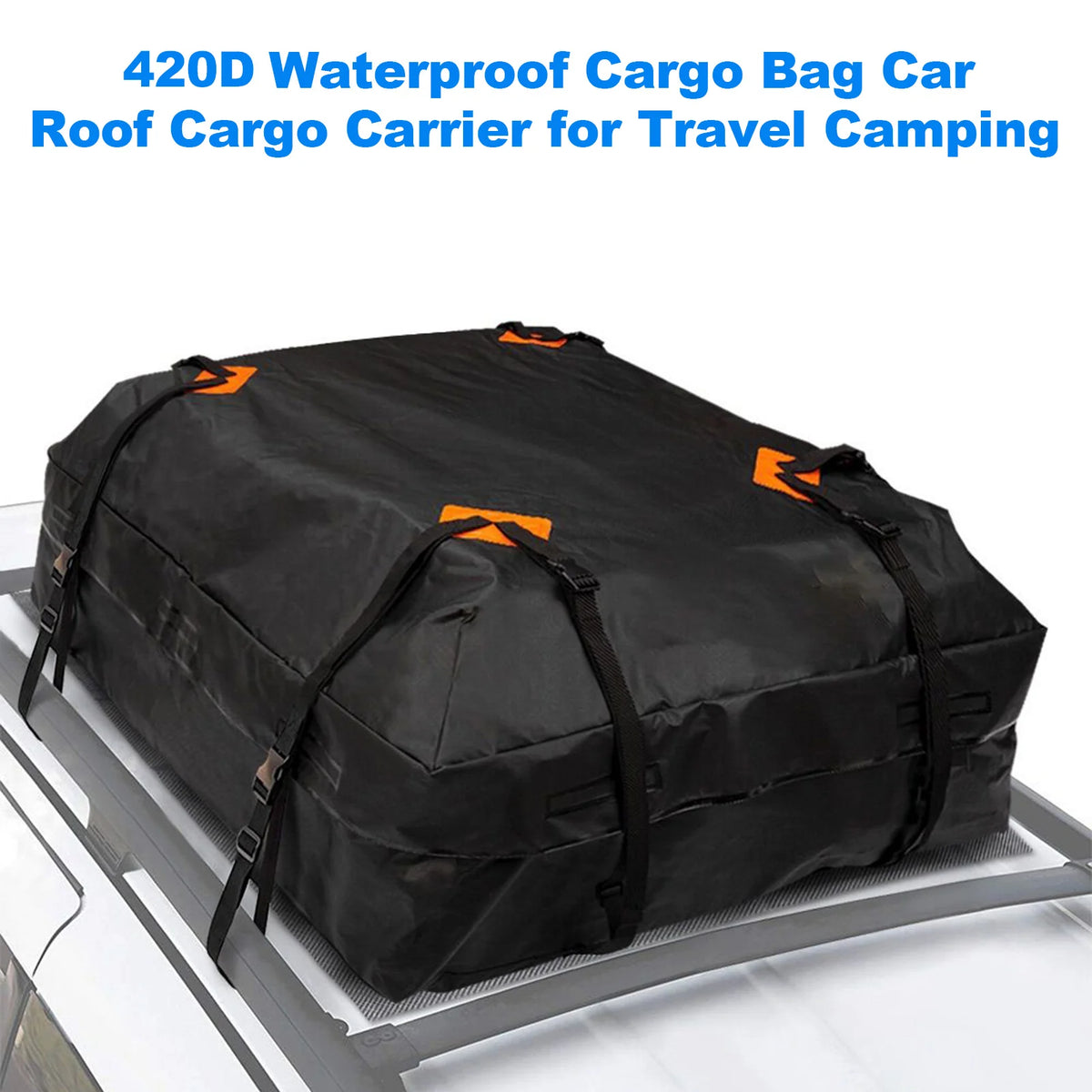 Waterproof Rooftop Cargo Bag, 425L Soft Roof Carrier for Cars and SUVs, 8 Buckle Straps, Foldable, Black