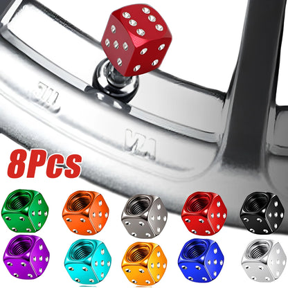 Dice Tire Valve Stem Caps, Dustproof Valve Covers for Cars, Trucks, Motorcycles and Bikes, 4 or 8 Pack, 11 Colors