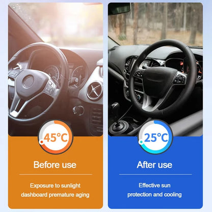 Foldable Car Windshield Sun Shade, Reflective Pop-Up Sunshade with Rearview Mirror Cutout, 2 Sizes