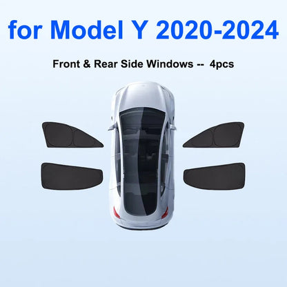 Blackout Sun Shades for Tesla Model Y 2020-2024 and Juniper 2025+, Windshield, Side Window and Full 8-Piece Privacy Sets