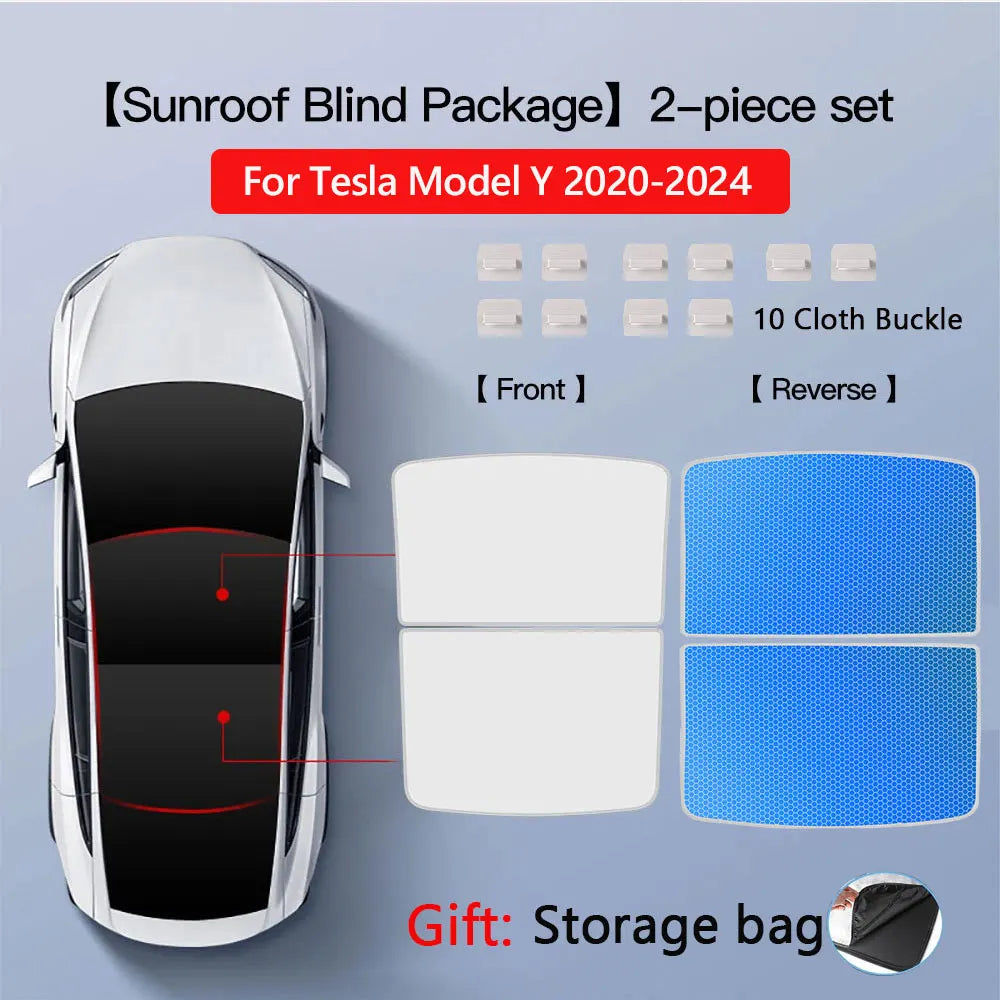 Glass Roof Sunshade for Tesla Model Y 2020-2024 and Juniper, Model 3 2017-2023 and Highland, Clip-On Shades in Black, White or Blue
