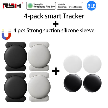 Bluetooth Item Tracker Tags, 4 Pack, Works with the Find My App on iPhone, Magnetic Silicone Cases for Keys, Bags, Bikes and Cars
