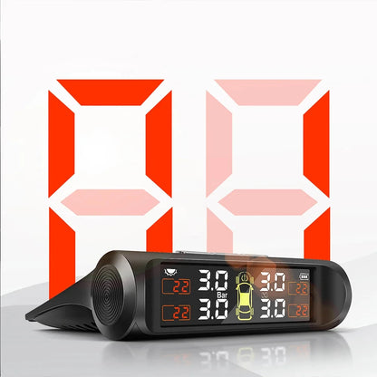 Solar Tire Pressure Monitor, Wireless TPMS with 4 External Sensors, Waterproof Sensors with Replaceable Batteries