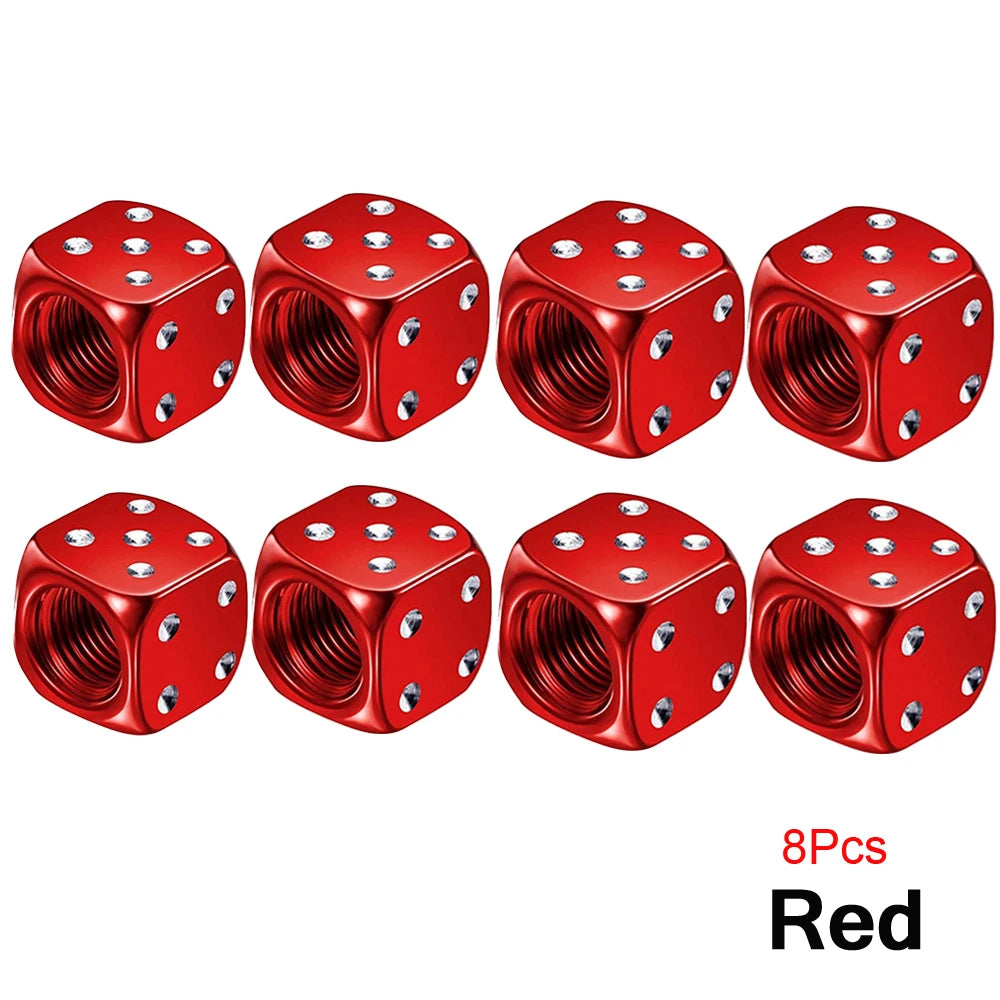 Dice Tire Valve Stem Caps, Dustproof Valve Covers for Cars, Trucks, Motorcycles and Bikes, 4 or 8 Pack, 11 Colors