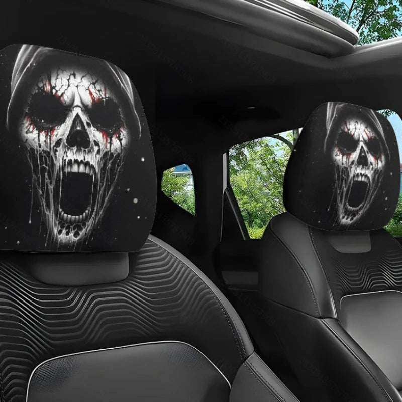 Halloween Funny Face Car Headrest Covers, Set of 2 Double-Sided Printed Polyester Covers, Easy to Wash, 17 Styles