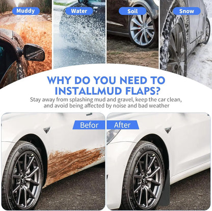 TPE Mud Flaps for Tesla Model Y 2020-2024, Juniper 2025-2026 and 6-Seat Model Y L, Plus Model 3 2019-2023 and Highland 2024-2025
