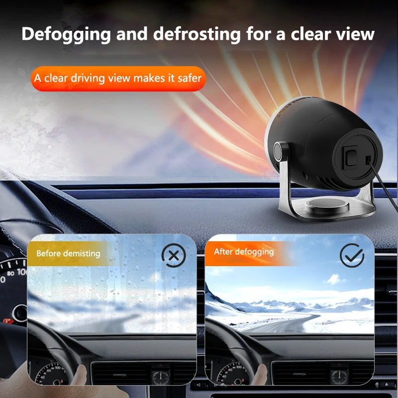 3 in 1 Car Heater and Fan, 12V or 24V 120W Windshield Defroster and Defogger with Adhesive Base, Black or Brown