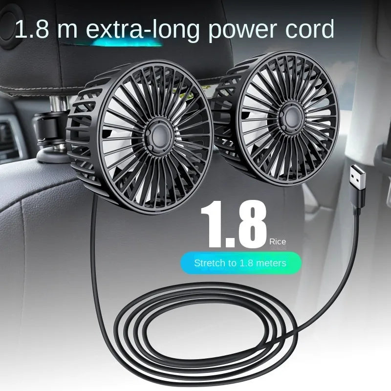 Rear Seat Car Fan with Flexible Silicone Neck, 3 Speed USB Cooling Fan for Back Seat Passengers, 1 or 2 Fan Heads