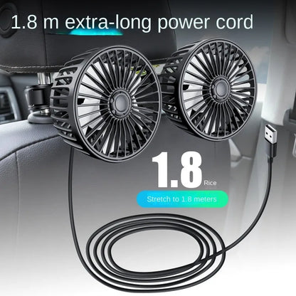 Rear Seat Car Fan with Flexible Silicone Neck, 3 Speed USB Cooling Fan for Back Seat Passengers, 1 or 2 Fan Heads