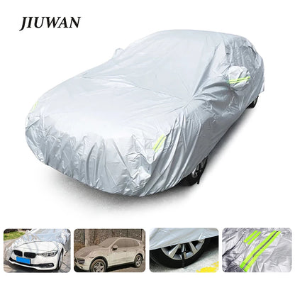 Silver Full Car Cover for Sedans, Hatchbacks and SUVs, Lightweight Polyester Outdoor Cover for Sun, Dust, Snow and Bird Droppings, 8 Sizes