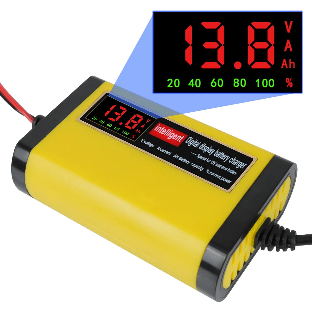 Battery charger LCD showing 13.8V