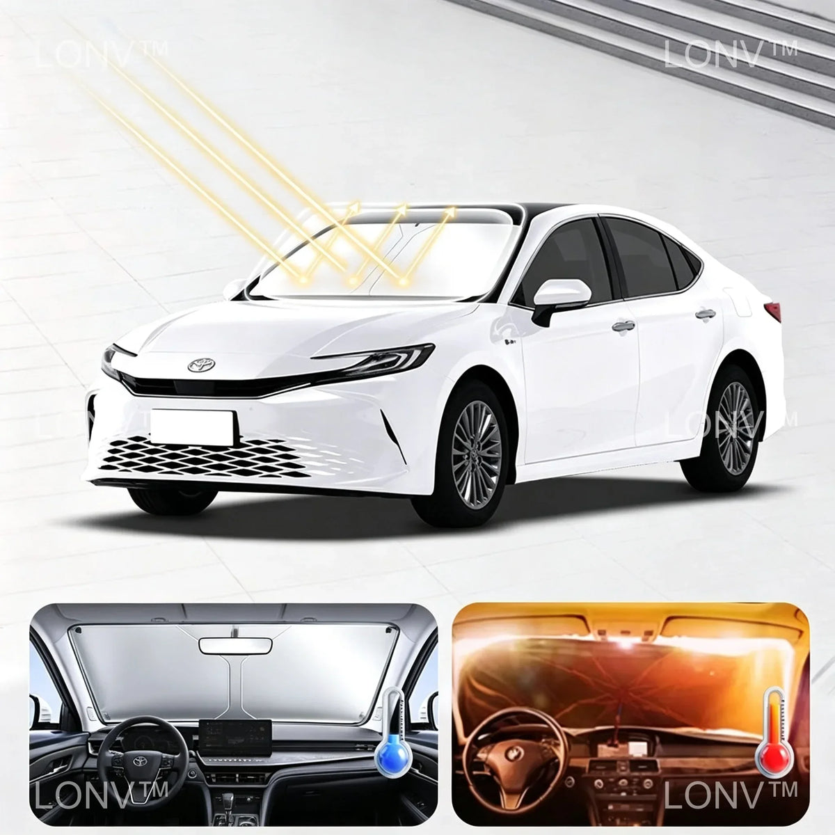 Foldable Windshield Sun Shade for Toyota Camry 2025-2027, Silver Front Window Shade with Anti-UV Heat Insulation