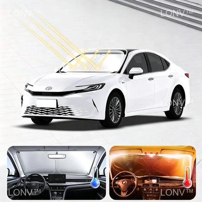 Foldable Windshield Sun Shade for Toyota Camry 2025-2027, Silver Front Window Shade with Anti-UV Heat Insulation
