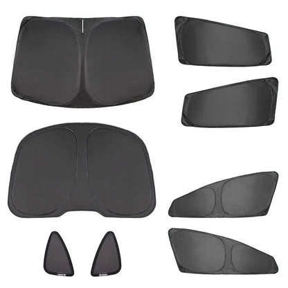 Blackout Sun Shades for Tesla Model Y 2020-2024 and Juniper 2025+, Windshield, Side Window and Full 8-Piece Privacy Sets