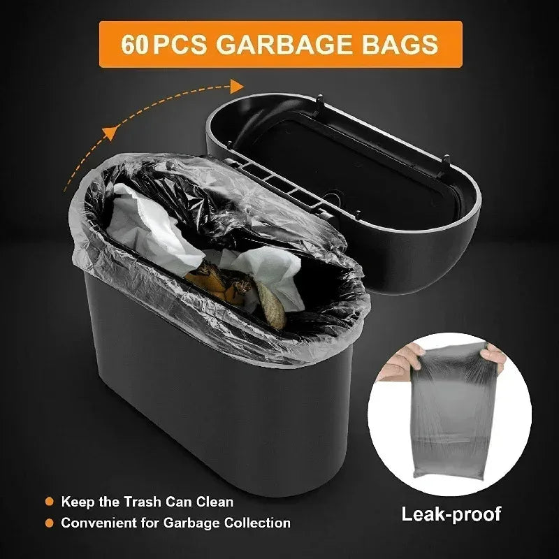 Leak-Proof Mini Car Trash Can with Lid and Garbage Bags, Small Push Lid Bin for Door Pockets and Consoles, Black