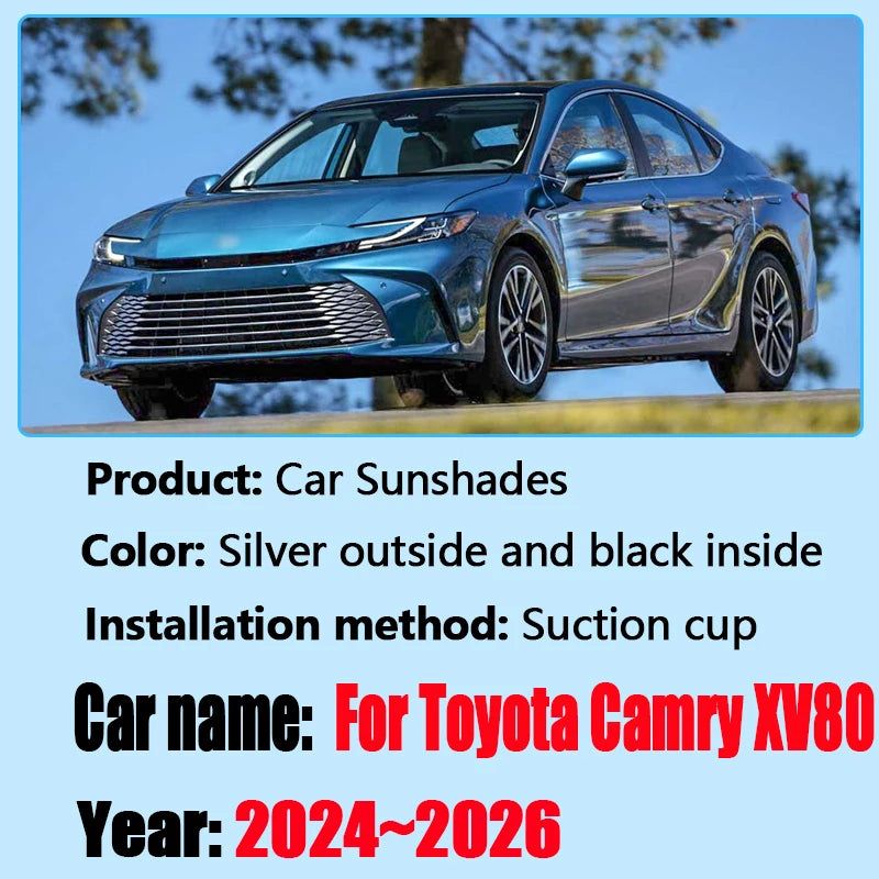 Full Coverage Privacy Sun Shades for Toyota Camry 2025-2026 (XV80), Silver and Black PVC Window Shades, All Windows or Partial Sets
