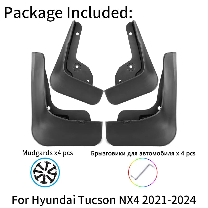 Mud Flaps for Hyundai Tucson Hybrid and N Line 2022-2024 (NX4), Set of 4 ABS Splash Guards with Adhesive Tape