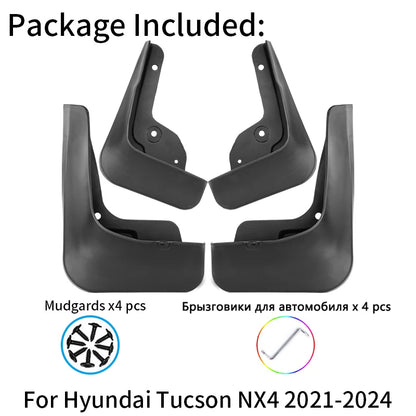 Mud Flaps for Hyundai Tucson Hybrid and N Line 2022-2024 (NX4), Set of 4 ABS Splash Guards with Adhesive Tape