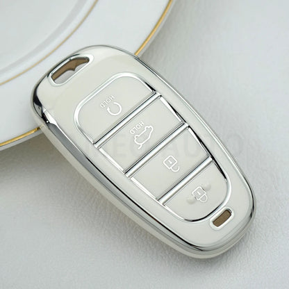 Key Fob Cover for Hyundai 4-Button Keys, Two-Tone TPU Case for Tucson (NX4), Santa Fe and Nexo, 8 Colors with Gold or Silver