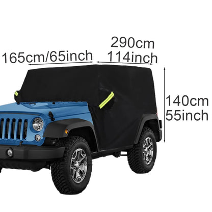 Half Car Cover for Jeep Wrangler 4-Door 2018-2021 (JL), 210T Polyester, Reflective Strips, Buckles and Storage Bag, Black or Silver