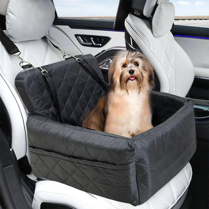 Warm Portable Dog Car Seat for Small and Medium Dogs, Washable Cushion Bed with Belt Strap and Storage Pocket, Black or Gray
