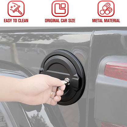 Locking Fuel Door with Key for Jeep Wrangler 2018-2023 (JL), Black Aluminum Alloy and ABS Gas Tank Cover