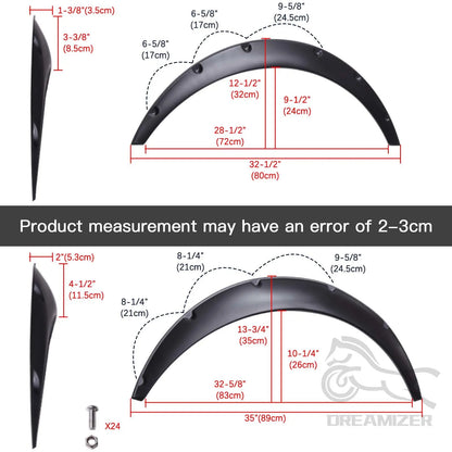 Fender flare sizes for the two pairs