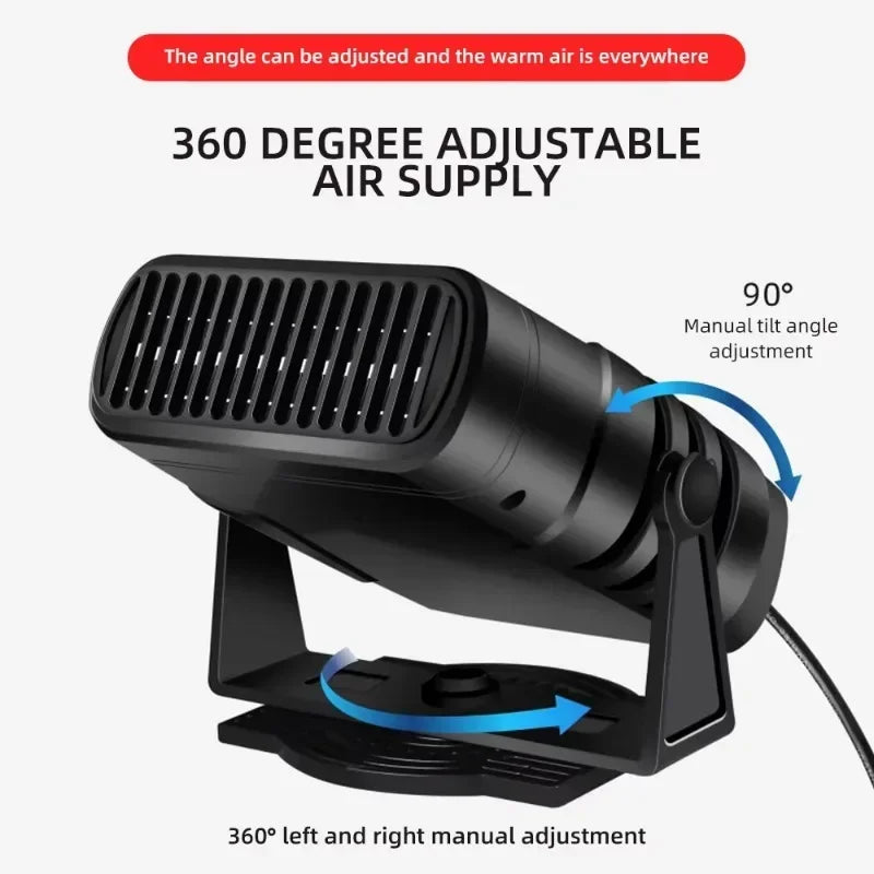 Dual Mode Portable Car Heater and Cooling Fan, 360 Degree Rotating Windshield Defroster and Defogger, 12V 120W or 24V 200W