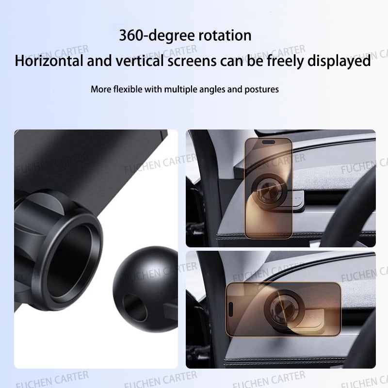 Round Magnetic Phone Mount for Tesla Model Y Juniper 2025 and Model 3 Highland 2024-2025, Snap-On ABS Holder, Rotates 360 Degrees