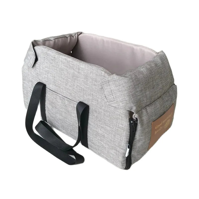 Center Console Pet Booster Seat for Small Dogs and Cats, Portable Carrier Bag with Waterproof Oxford Cloth, Small or Large, Gray or Khaki