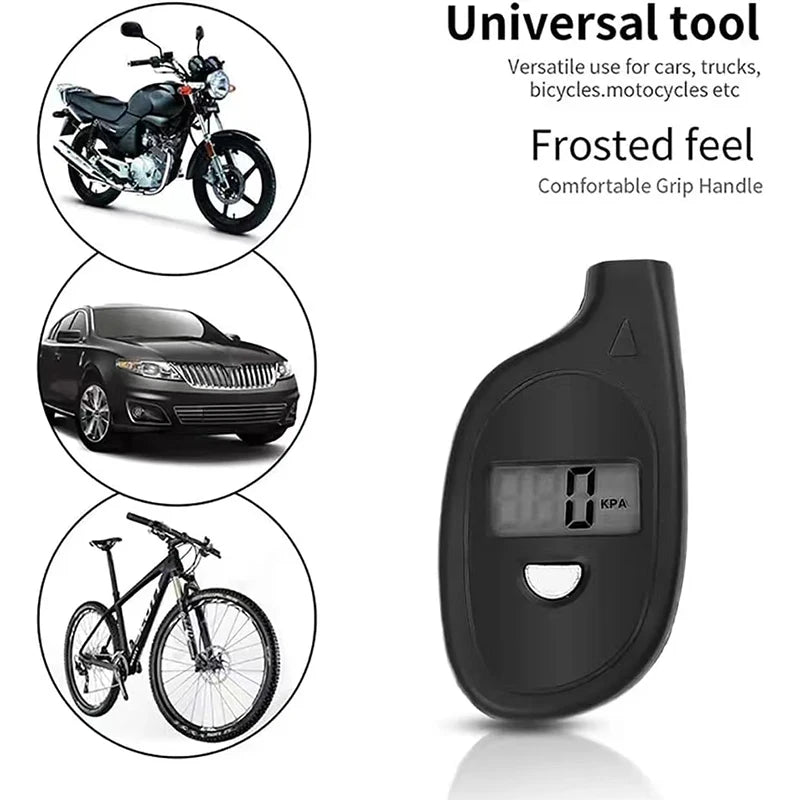 Digital tire gauge for motorcycles, cars and bicycles, with a frosted grip