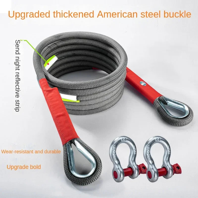 Heavy Duty Tow Strap with Steel U Hooks, 3, 5 or 10 Ton Rating, 3 to 7 m Long, Emergency Towing Rope for Cars and SUVs