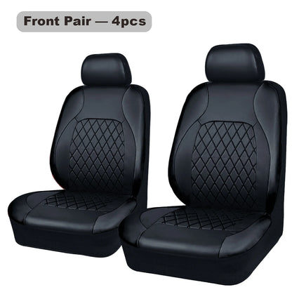 Quilted PU Leather Car Seat Covers, Front Pair or Full 5 Seat Set, Universal Fit for Cars, SUVs and Pickup Trucks, 4 Colors