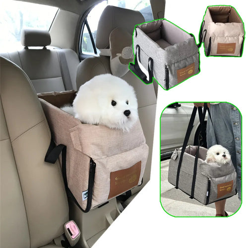 Center Console Pet Booster Seat for Small Dogs and Cats, Portable Carrier Bag with Waterproof Oxford Cloth, Small or Large, Gray or Khaki