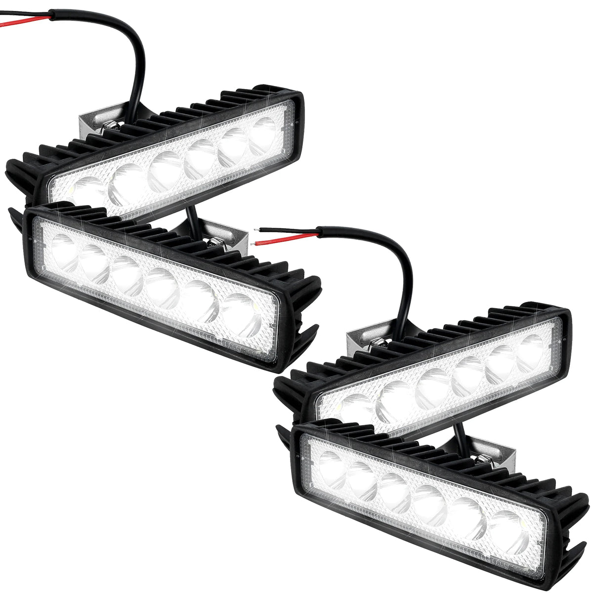 18W LED Work Light Bar, 6 LED 6000K White, Spot and Flood Combo, Aluminum Housing, Single, 2 or 4 Pack, for Trucks, ATVs and Boats